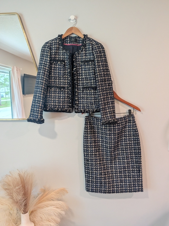 J. Crew Jackets & Blazers - J. Crew Navy and White Tweed Blazer And Pencil Skirt Set Sz 4